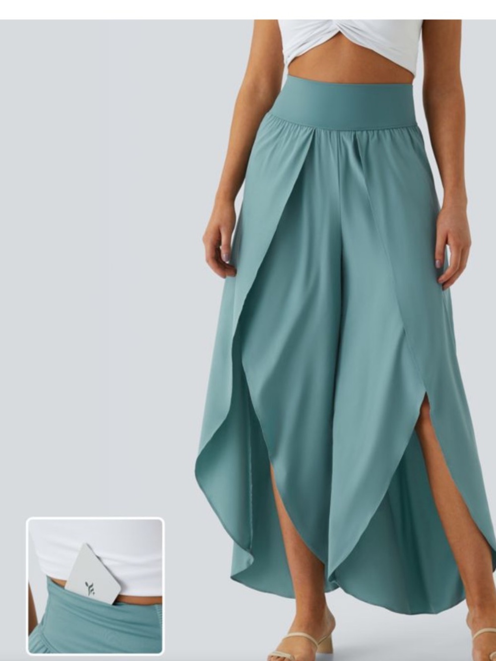 HALARA Teal Layered High-Waist Maxi Pants